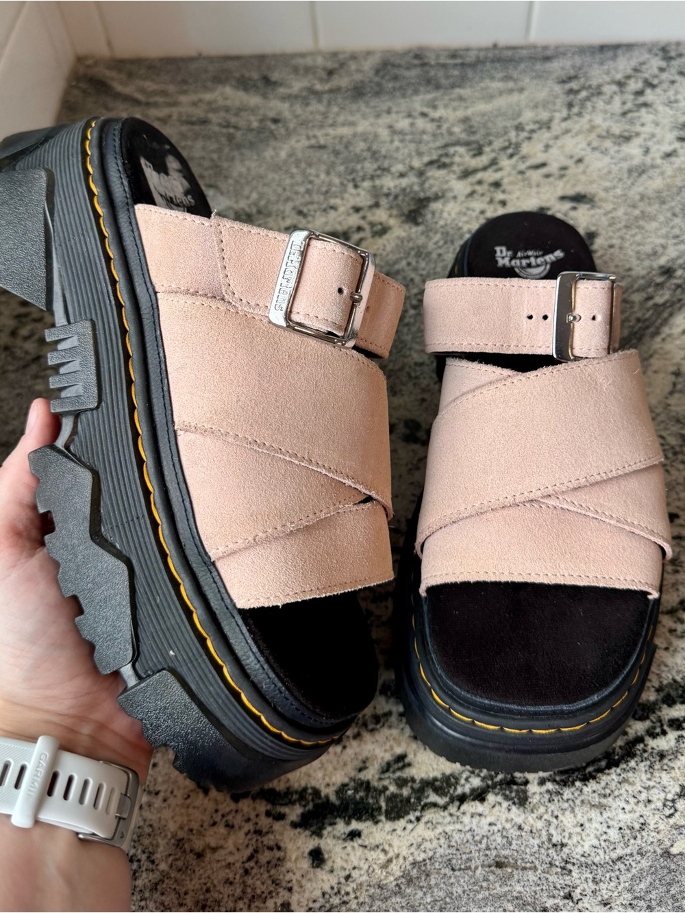 Dr. Martens Mattison Slide Sandals in Powder Pink E.H. Suede. L 7. VGUC.